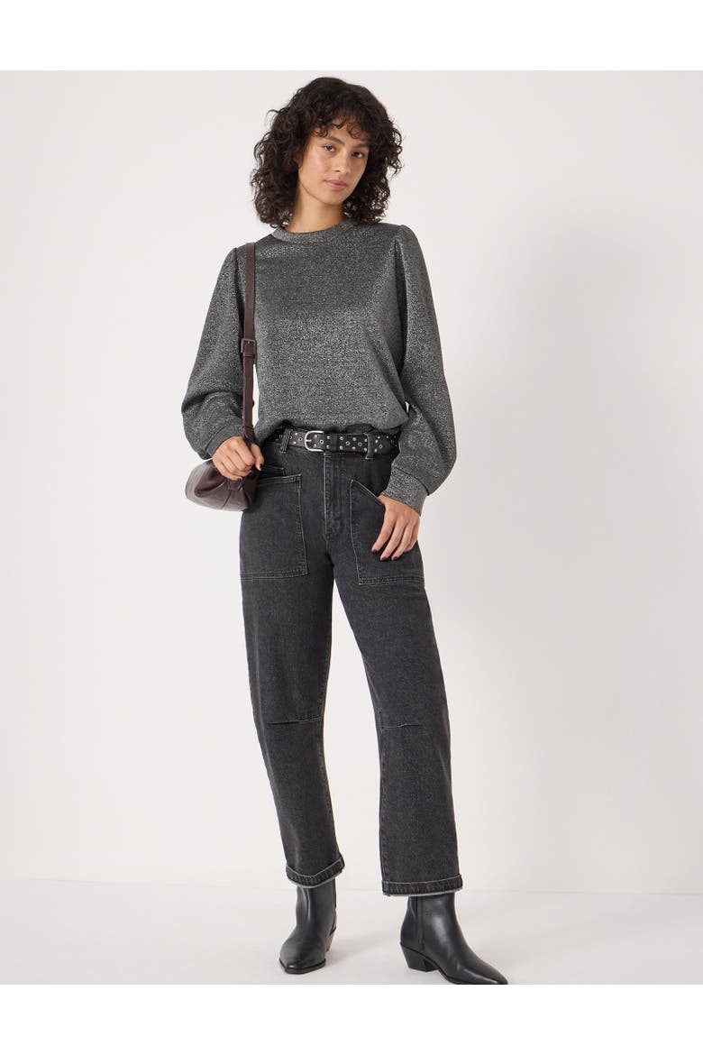Emily Sparkle Puff Sleeve Jersey Top, Alternate, color, Gunmetal Grey