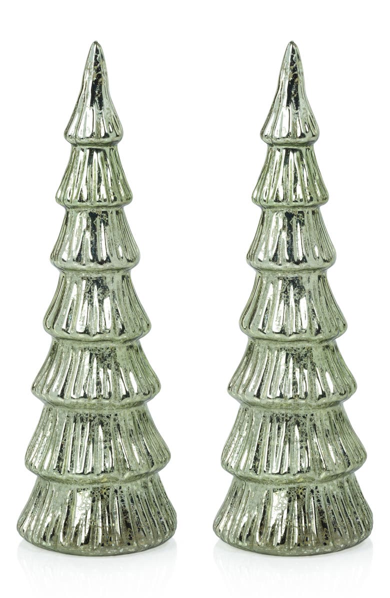Zodax Set of 2 Lior Glass Tree Figurines, Main, color, Light Green