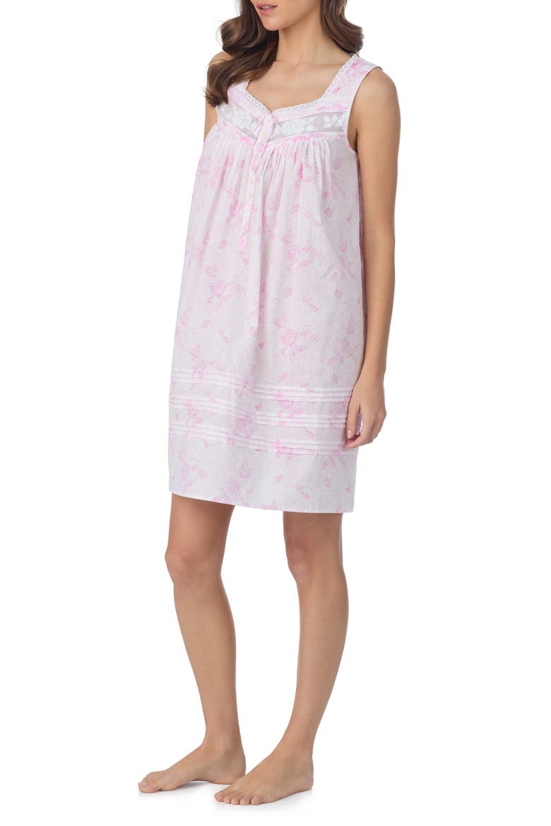 Sleeveless Cotton Short Chemise, Alternate, color, ROSE PRINT