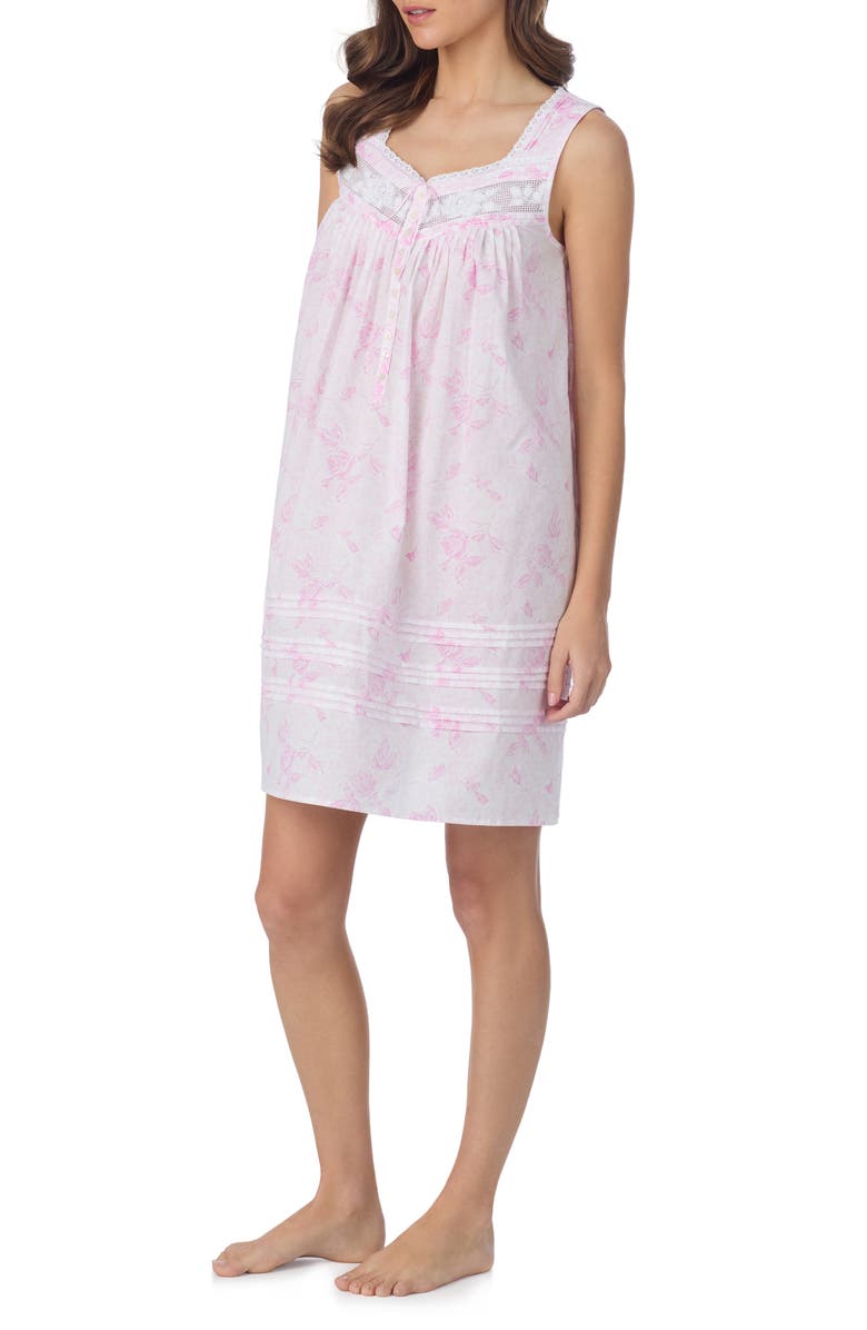 Eileen West Sleeveless Cotton Short Chemise, Alternate, color, Rose Print