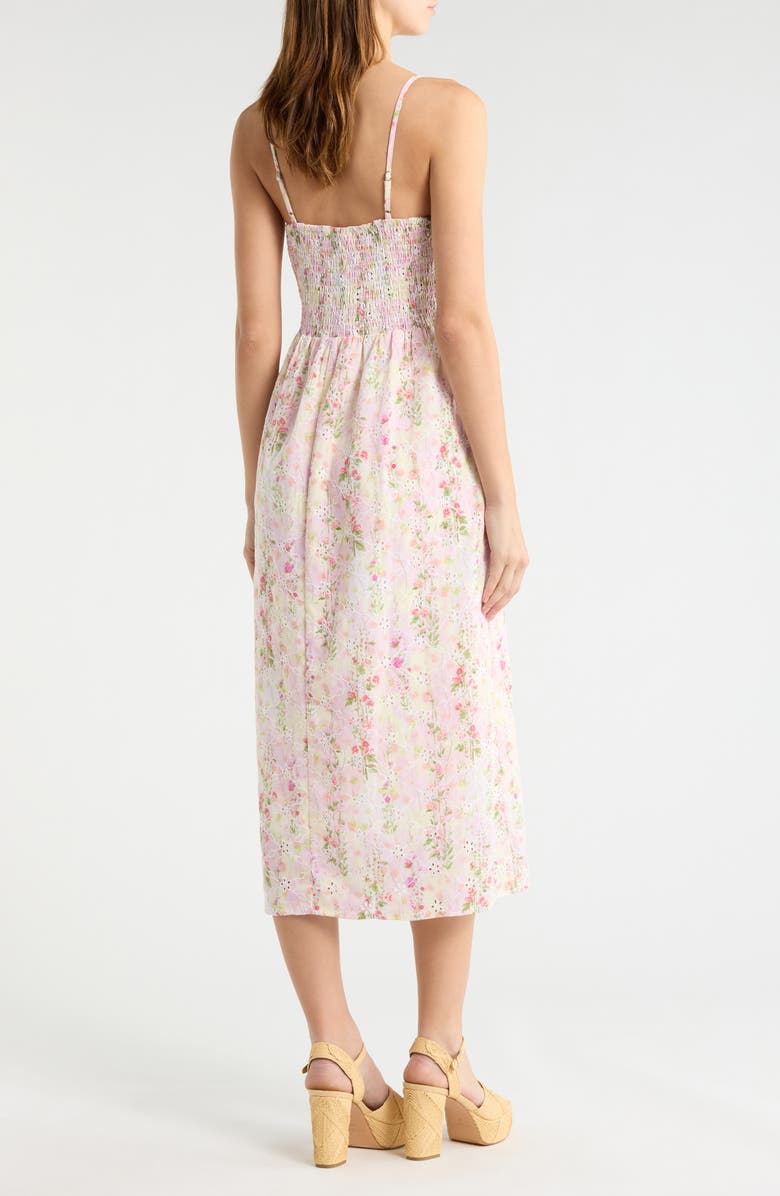 All in Favor Floral Eyelet Corset Midi Sundress, Alternate, color, Cream Pink