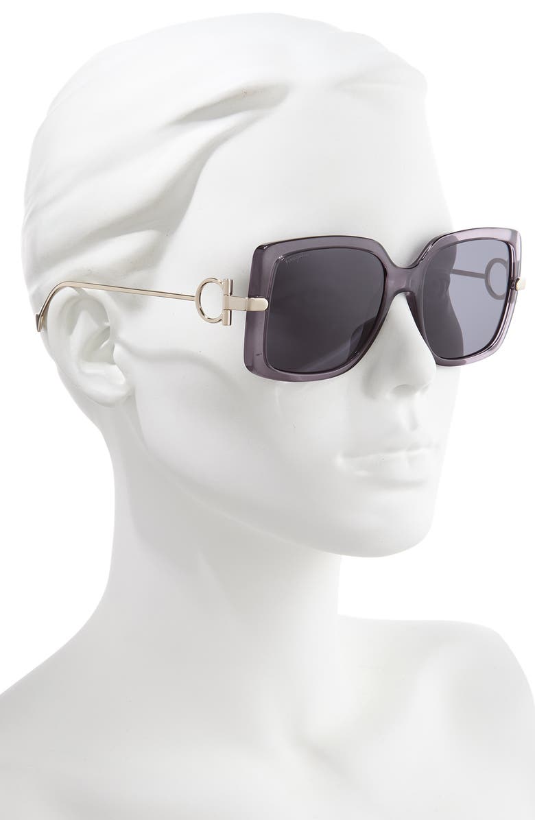 FERRAGAMO Salvatore Ferragamo Gancio 55mm Square Sunglasses, Alternate, color, Grey