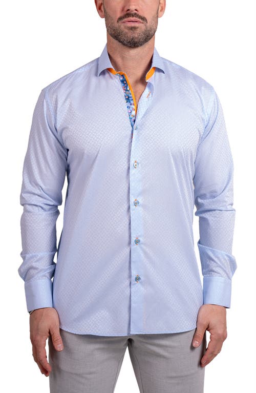 Maceoo Einstein Ascension0078 Blue Tonal Geo Pattern Cotton Button-up Shirt In Blue