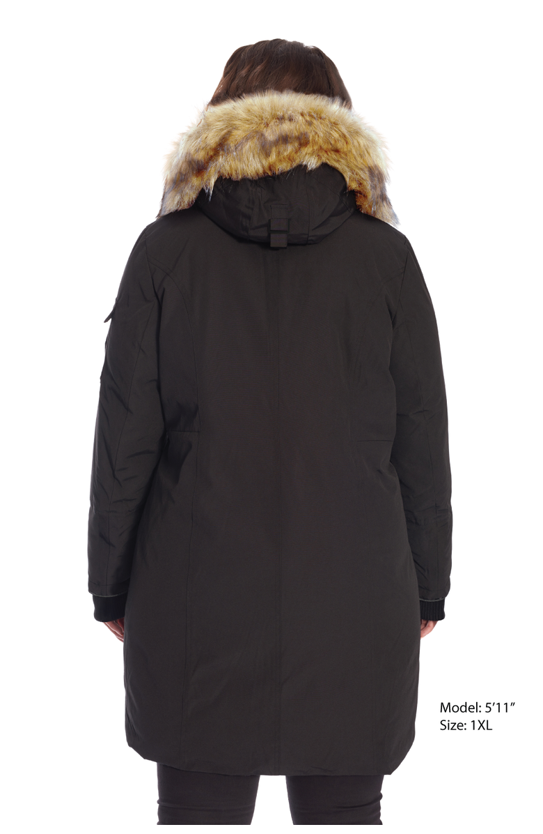 Alpine North LAURENTIAN PLUS SIZE - Vegan Down Long Parka Winter with Faux Fur Hood, Alternate, color, Black