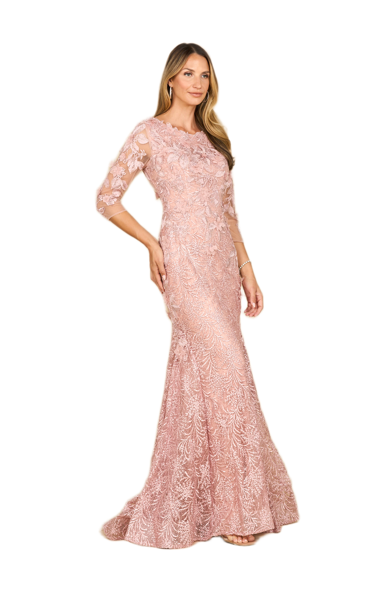 LARA New York Short Sleeve Lace Mermaid Gown, Main, color, Blush