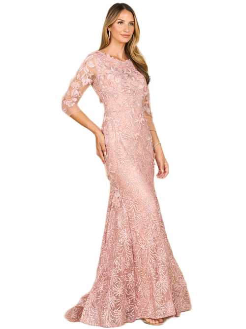 Lara New York Short Sleeve Lace Mermaid Gown In Pink