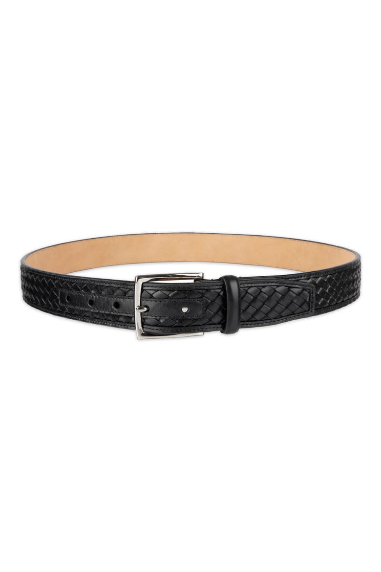 Woven Leather Belt, Alternate, color, BLACK