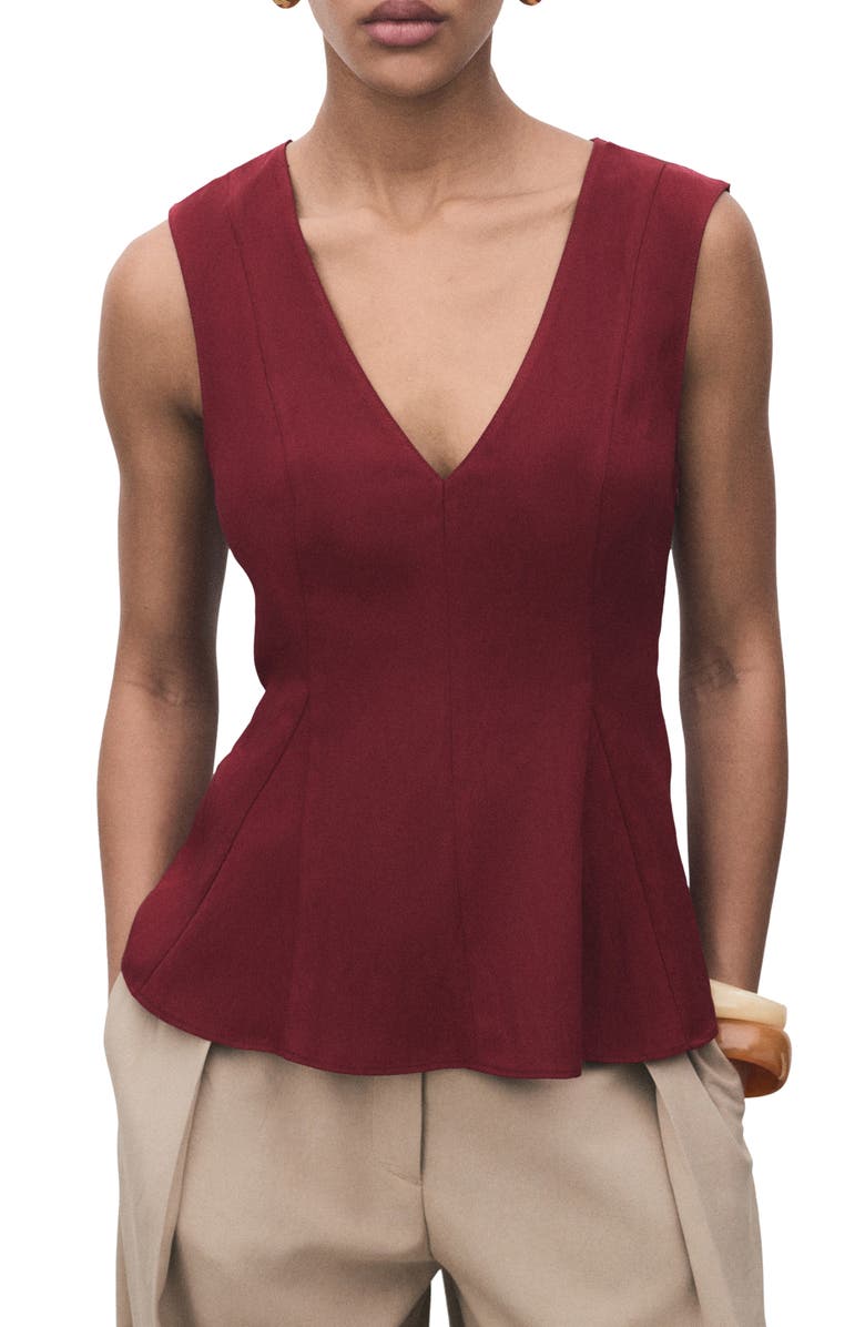 MANGO Sleeveless Peplum Top, Main, color, Burgundy