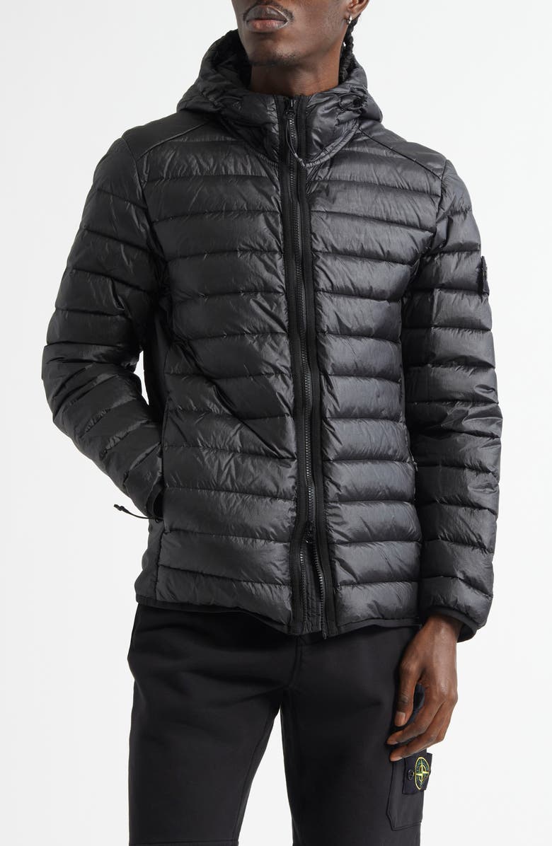 Stone Island Hooded Down Puffer Jacket, Main, color, Black