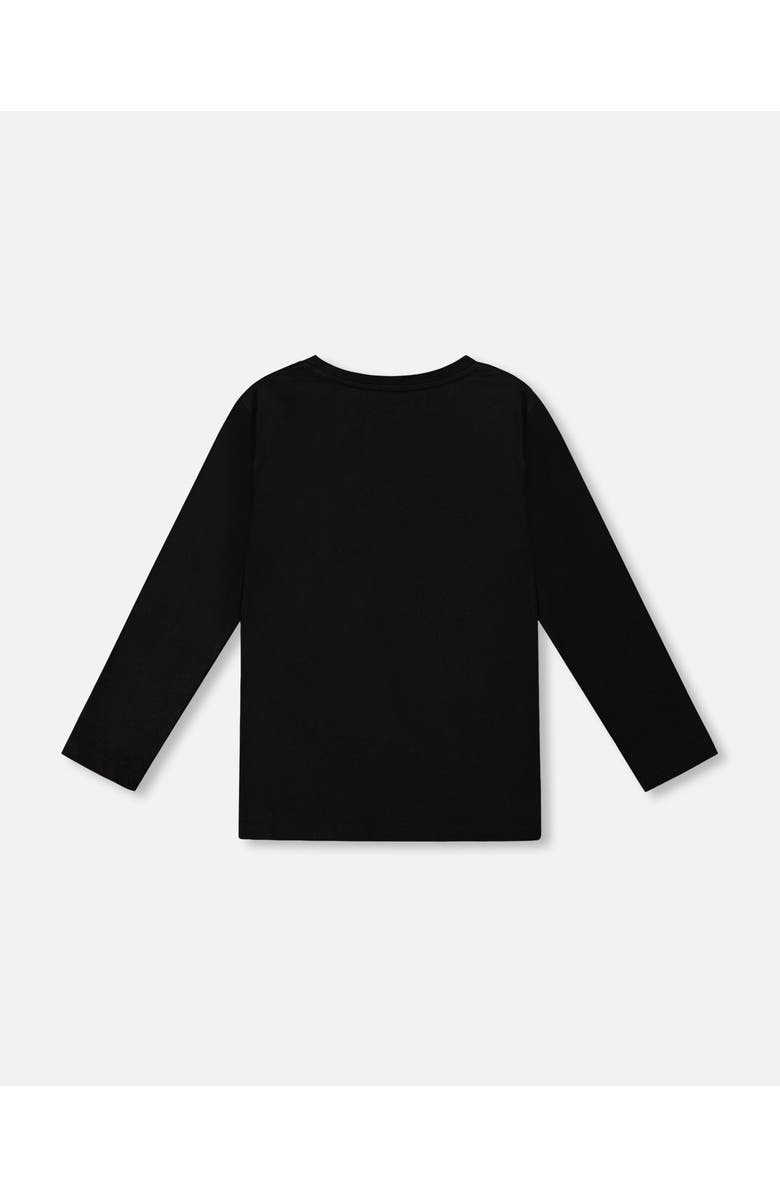 Deux par Deux Long Sleeve Jersey Tee Shirt with Dinosaur, Alternate, color, Black