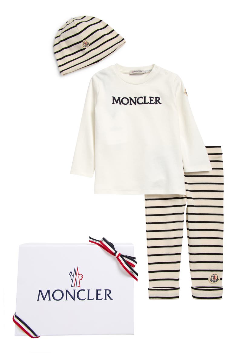 Logo Graphic T-Shirt, Stripe Leggings & Beanie Set, Main, color, BLUE