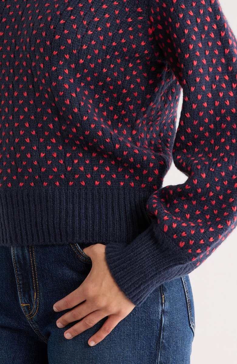 Marine Layer Alma Heart Stitch Crewneck Sweater, Alternate, color, Navy/ Red