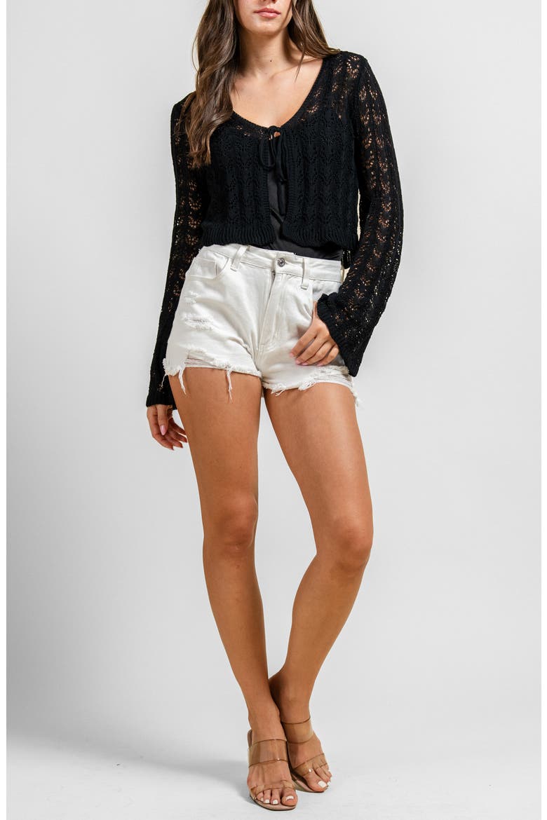 Openwork Cropped Cardigan, Alternate, color, BLACK