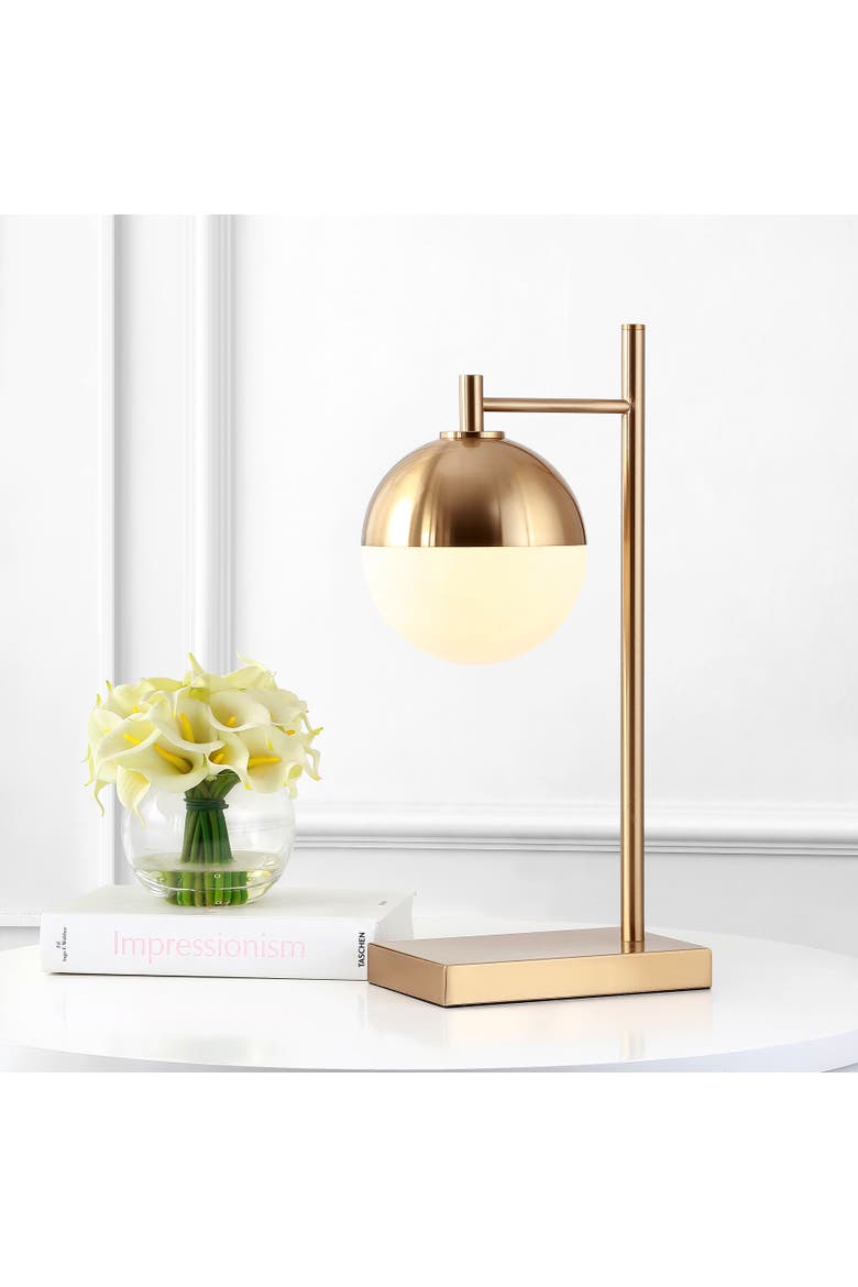 Marcel Iron/Glass Art Deco Mid-Century Globe LED Table Lamp, Alternate, color, Brass Gold