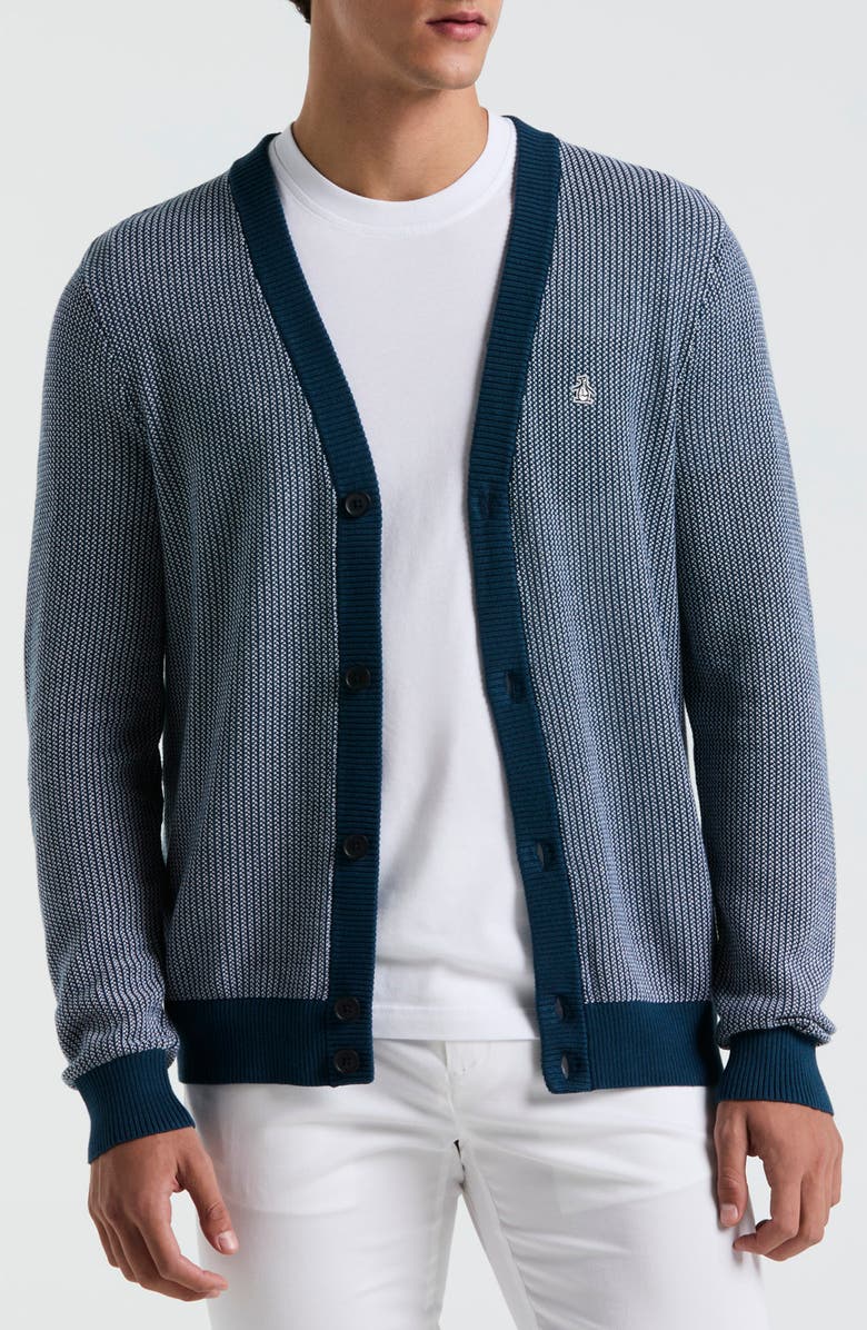 Original Penguin Tuck Stitch Cotton Cardigan, Main, color, 