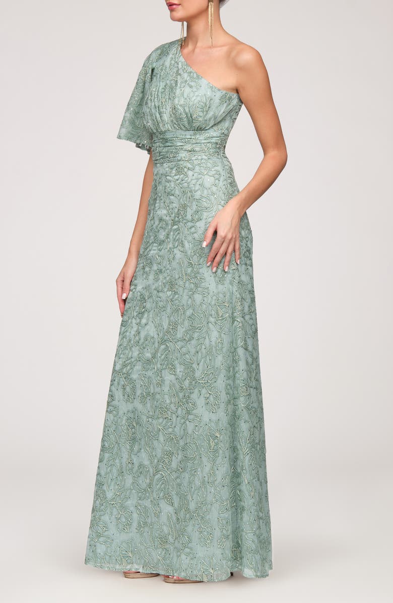 JS Collections Flynn Embroidered Sequin A-Line Gown, Alternate, color, Warm Sage