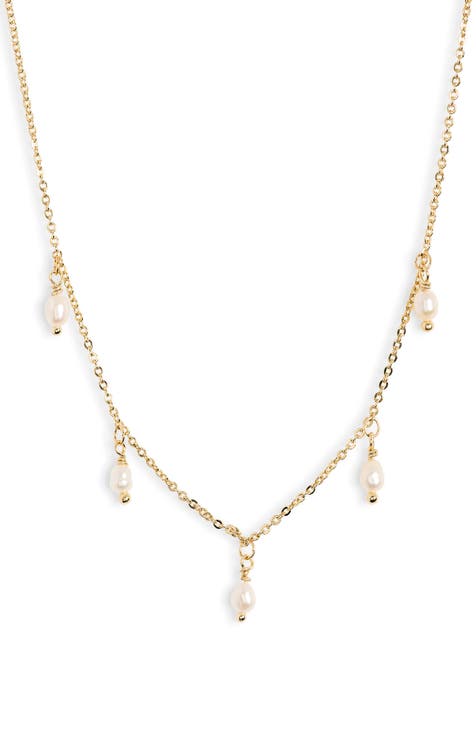 Faux Pearl Dangle Chain Necklace