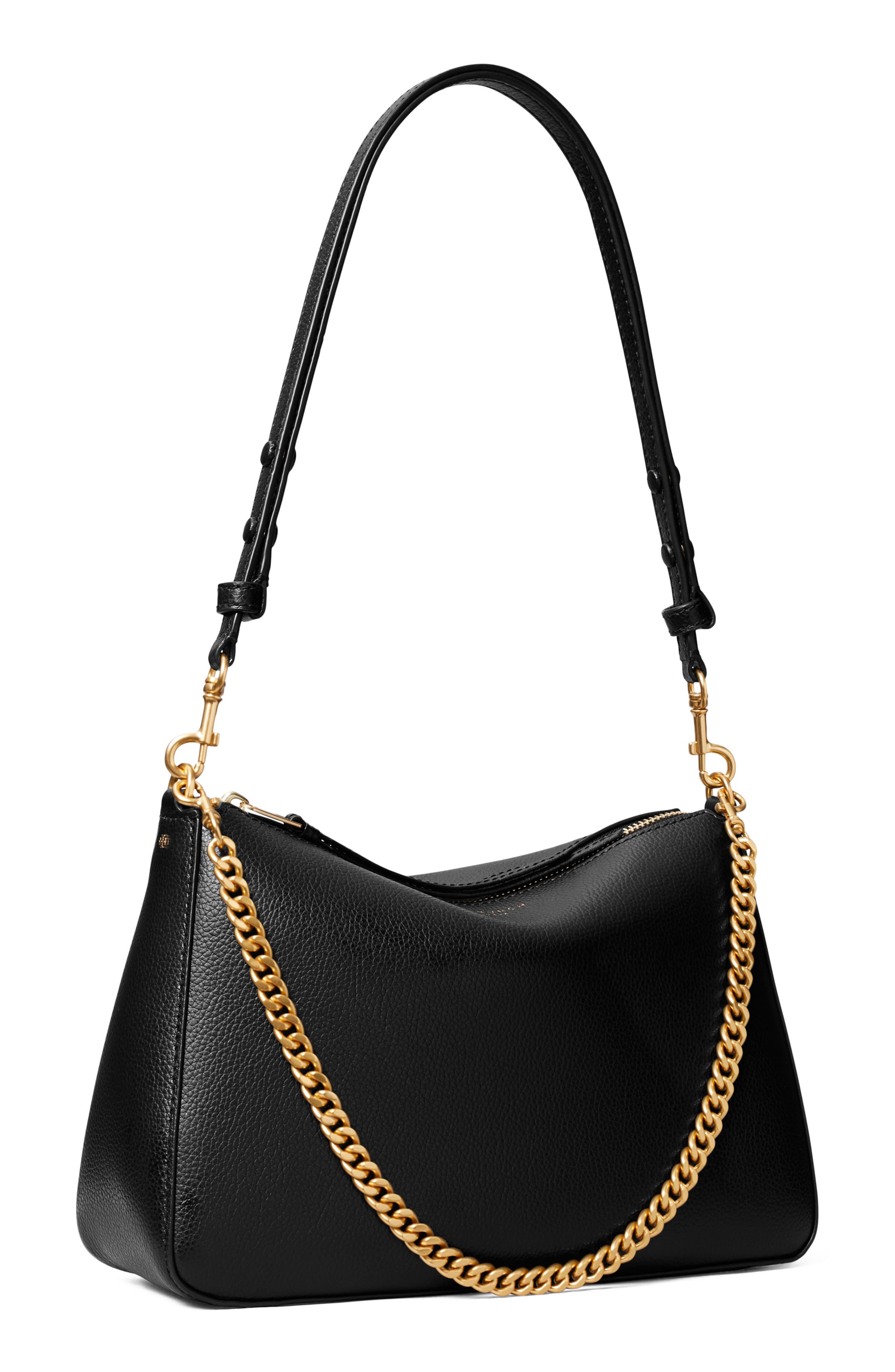 Tory Burch Perry Leather Shoulder Bag, Alternate, color, Black