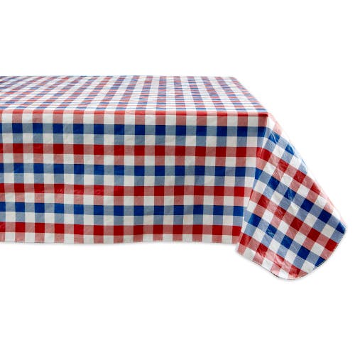 Dii Vinyl Check Tablecloth, Red White & Blue, 60x84"