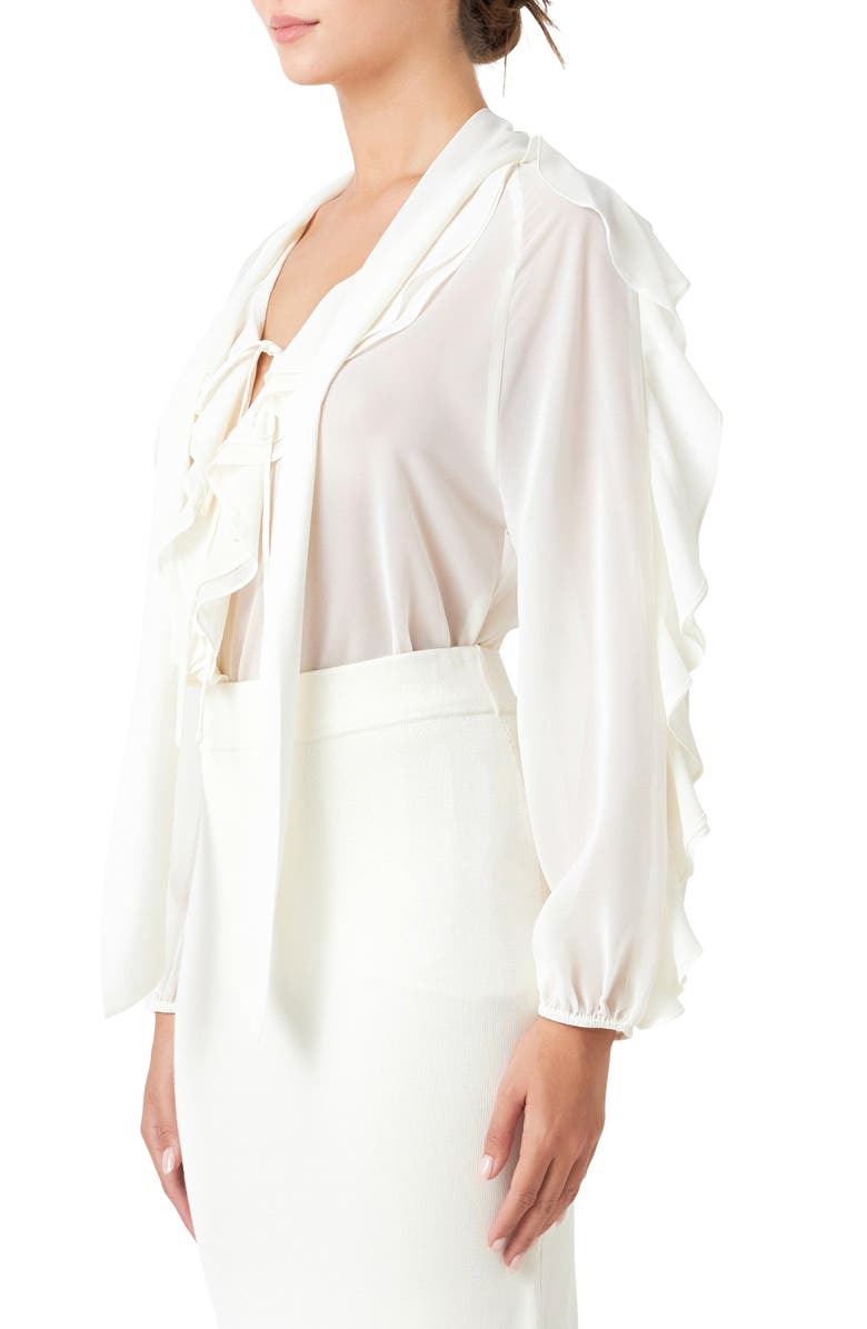 Endless Rose Sheer Chiffon Ruffle Shirt, Alternate, color, Cream