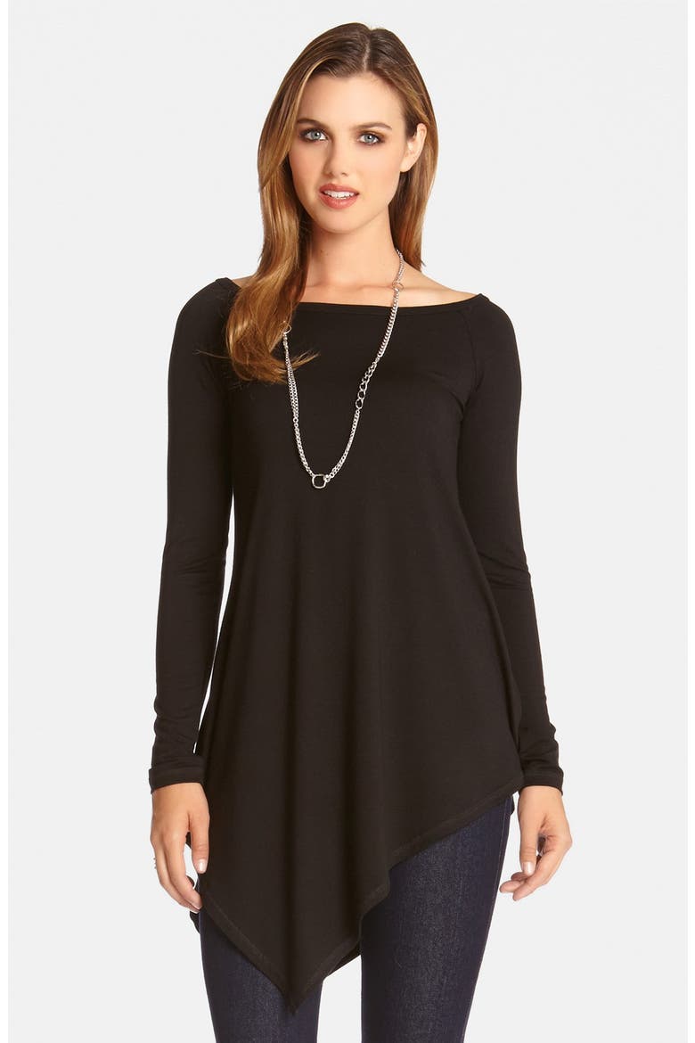Asymmetrical Hem Bateau Neck Top, Main, color, BLACK