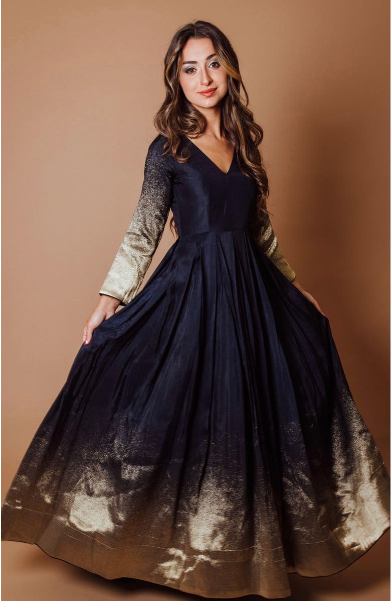 RAAS Dazzle Ombre Long Sleeve Gown, Alternate, color, Navy Blue