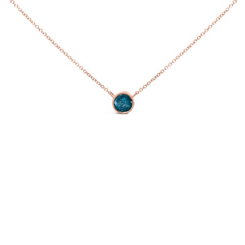 14K Rose Gold 2.0 Cttw Bezel Set Blue Diamond Solitaire Pendant Necklace