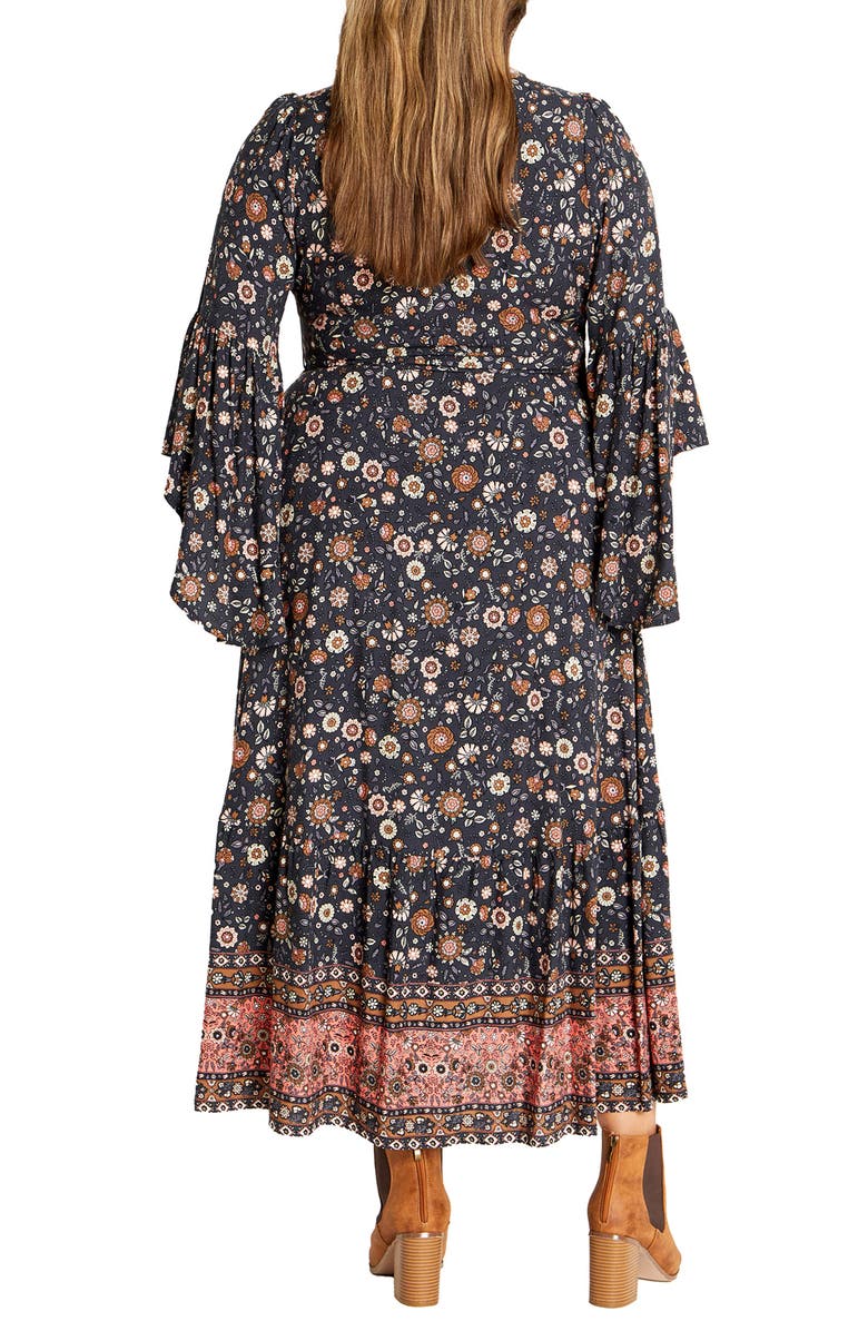 City Chic Floral Border Print Wrap Front Maxi Dress, Alternate, color, 