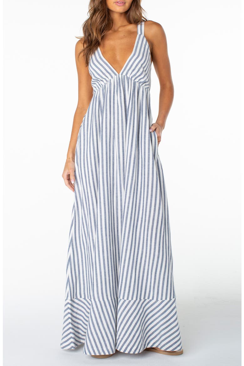 blue striped sun dress Calafebila Women's Casual Dresses Mid Bell Sleeve Striped Knee Length Sun Dress Pockets Long Dresses for Junior, Size: 4,6,8,10,12,14,16,18,20, Blue