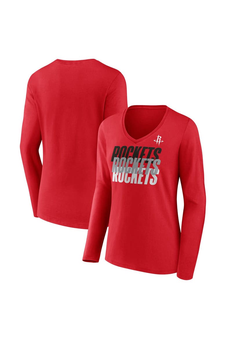 Women's Fanatics  Red Houston Rockets Iconic Tumble Long Sleeve V-Neck T-Shirt, Alternate, color, Red