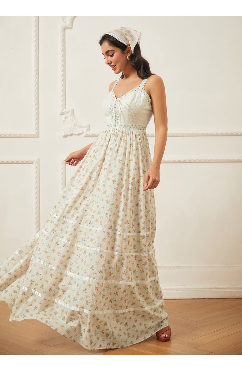ModCloth Reyna Lace-Up Maxi Sundress, ModCloth x Gunne Sax, Alternate, color, Mia Bouquet