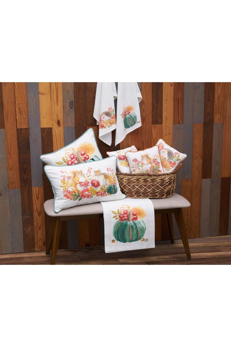 Harvest Pumpkin Hedgehog Floral Flower Leaves Cloth Dishtowel, Alternate, color, Red