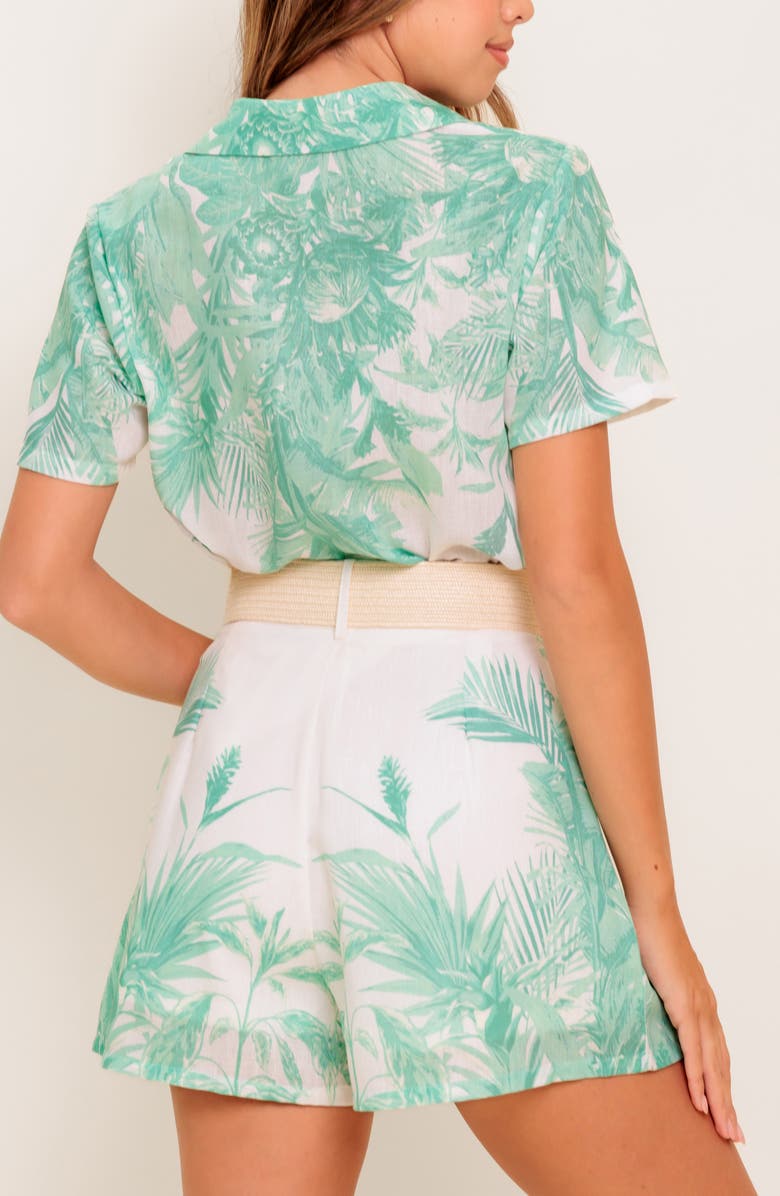 FLYING TOMATO Printed Shirt & Shorts Set, Alternate, color, Ivory Sage