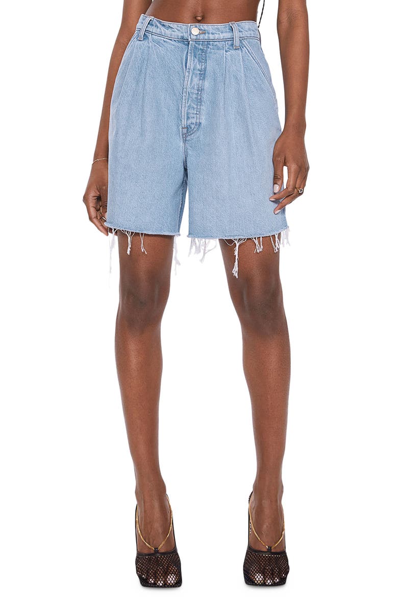 MOTHER SNACKS! Fun Dip Pleated High Waist Raw Hem Relaxed Shorts, Main, color,