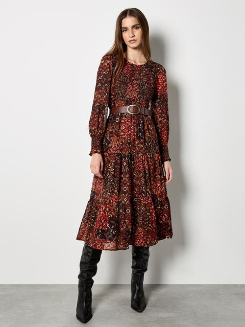 Folk Ikat Smocked Midi Dress