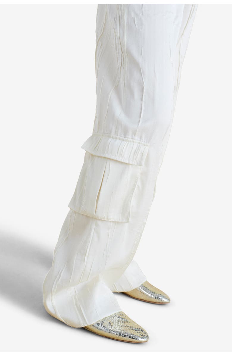Marina Moscone Crinkled Satin Cargo Trouser, Alternate, color, Ivory