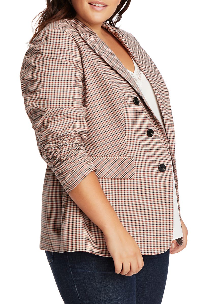 1.STATE Houndstooth Plaid Ruched Sleeve Blazer, Alternate, color, 