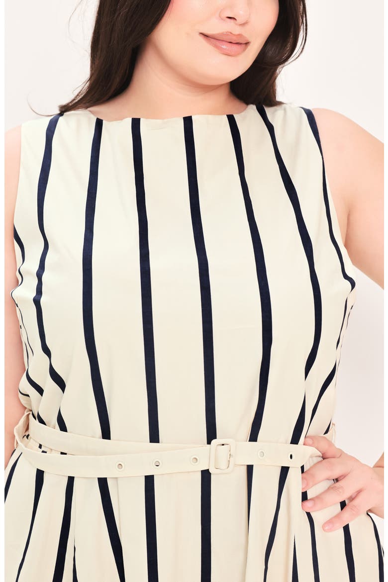 Striped Cotton Midi Dress, Alternate, color, ECRU/ NAVY