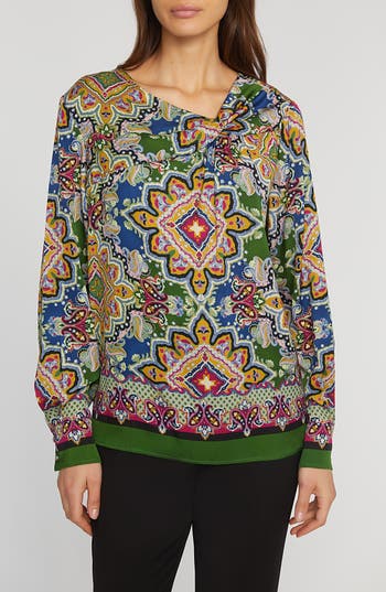 Elie Tahari The Valerie Stretch Silk Top In Valencia Print