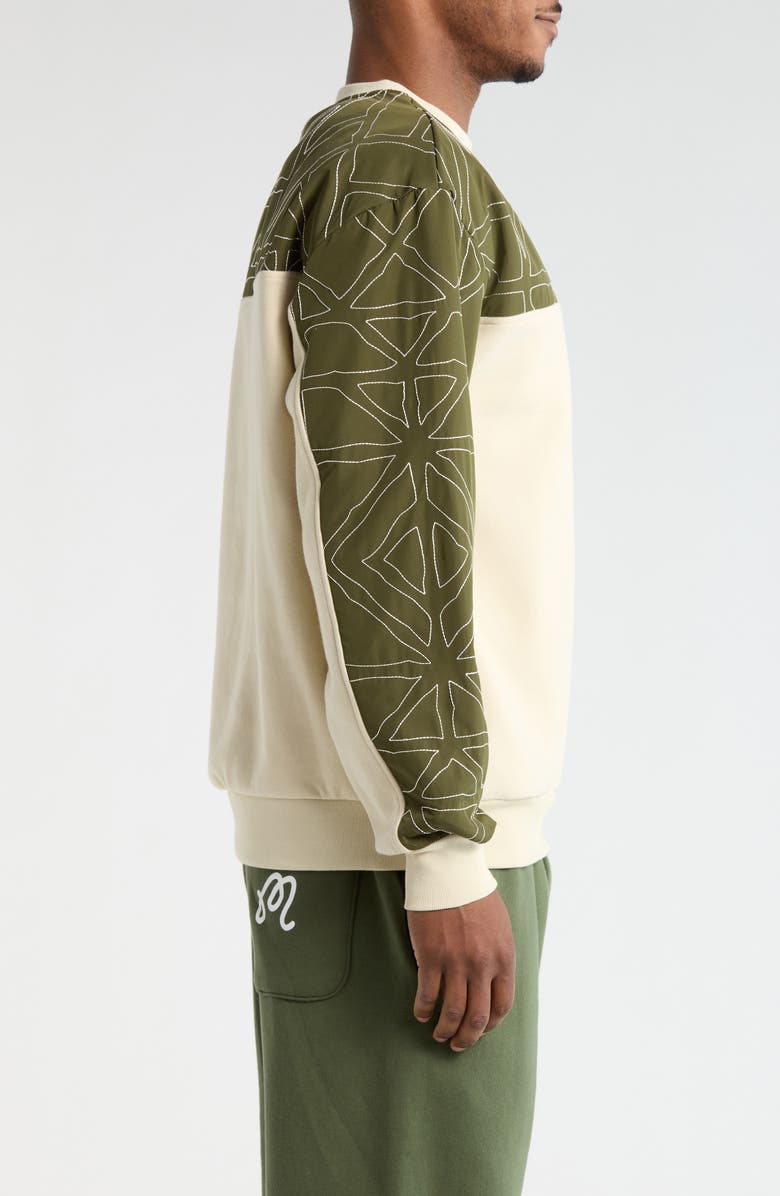 Malbon Golf Tierra Colorblock Crewneck Sweatshirt, Alternate, color, Cream / Olivine
