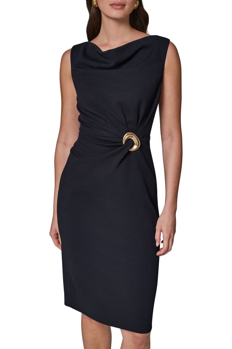 Belt Detail Scuba Crepe Sheath Dress, Alternate, color, BLACK