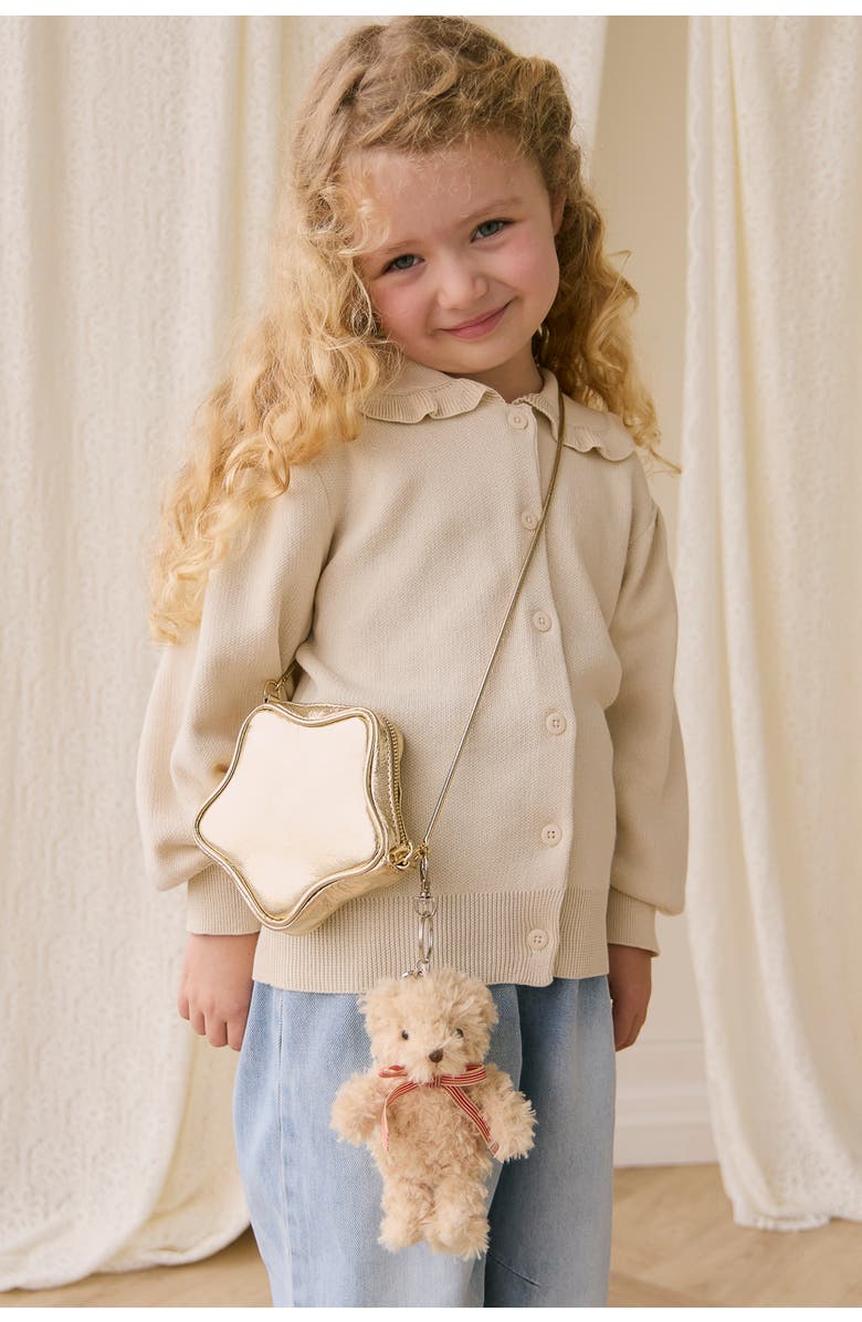 Snuggle Bunnies Stuffed Animal Keyring Arthur Bear with Red Bow, Alternate, color, Red Stripe Ribbon Bow