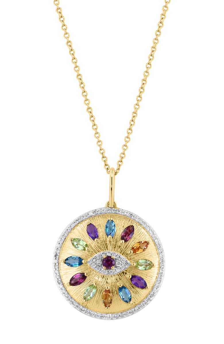 EFFY Diamond, Amethyst, London Blue Topaz, Citrine, Rhodolite & Peridot Pendant Necklace, Main, color, 