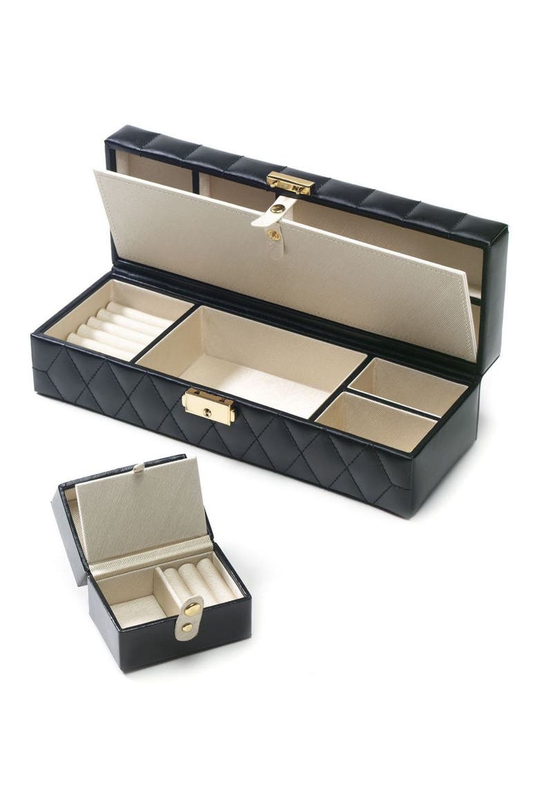 Quilted Leather Jewelry Box, Alternate, color, BLACK