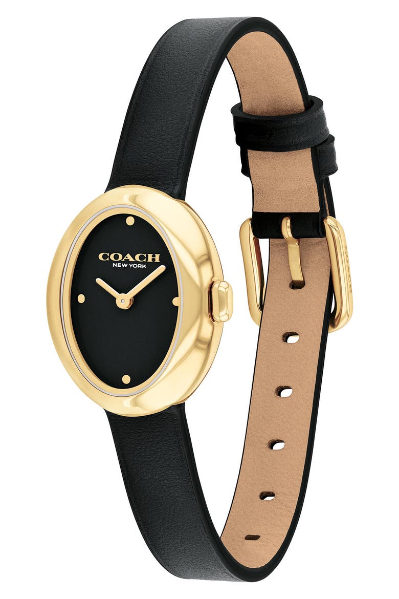 Sammy Leather Strap Watch, 22.5mm, Alternate, color, BLACK