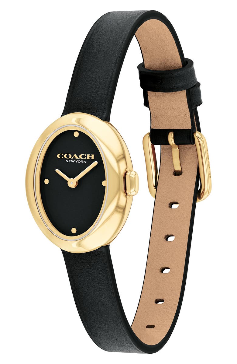 COACH Sammy Leather Strap Watch, 22.5mm, Alternate, color, Black