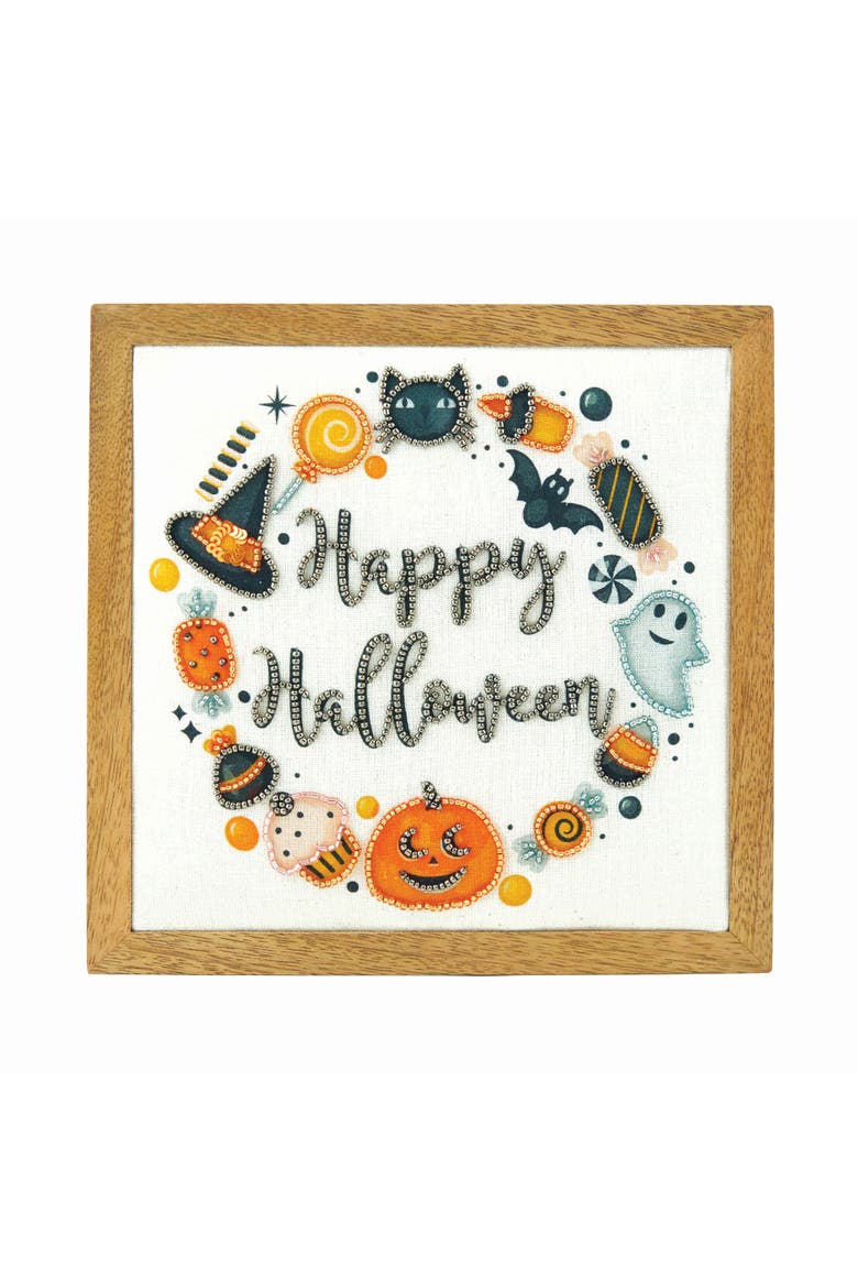 Happy Halloween Wreath Shelf Sitter Block, Main, color, White