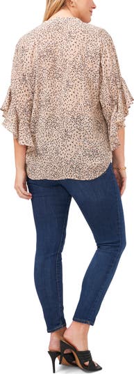 Flutter Sleeve Cheetah Dreams Pintuck Top