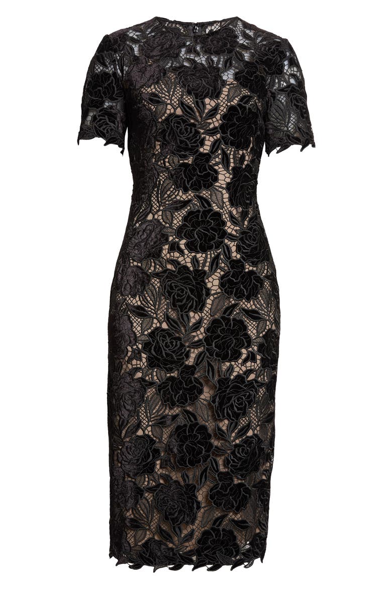 Velvet Rose Stretch Lace Cocktail Dress, Alternate, color, BLACK