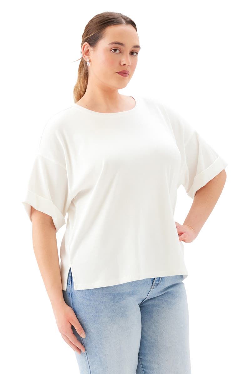 Karen Kane Cuffed Sleeve Rib T-Shirt, Alternate, color, White